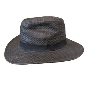 August Hat Company Brown Fedora Straw Hat Black Band Beach Classic One Size